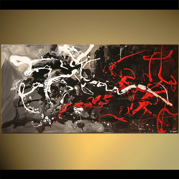 570x570 Abstract Painting Black, Red, White, Gray Acrylic Painting - Black Red White Painting