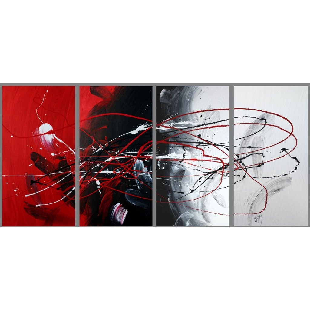 1024x1024 Abstract Art Canvas Painting Black Red White Wall Art Paintings - Black Red White Painting