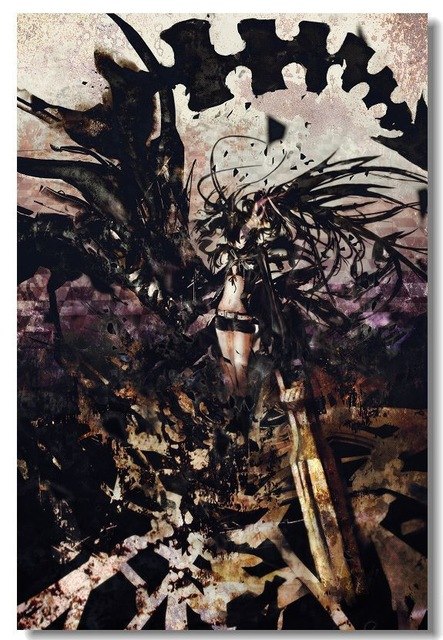 443x640 Free Ship 2015 Hot Sale Black Rock Shooter Anime Silk Wallpaper - Black Rock Painting