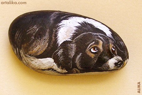 454x304 Hand Painted Rocks Dogsblack And White Dog - Black Rock Painting