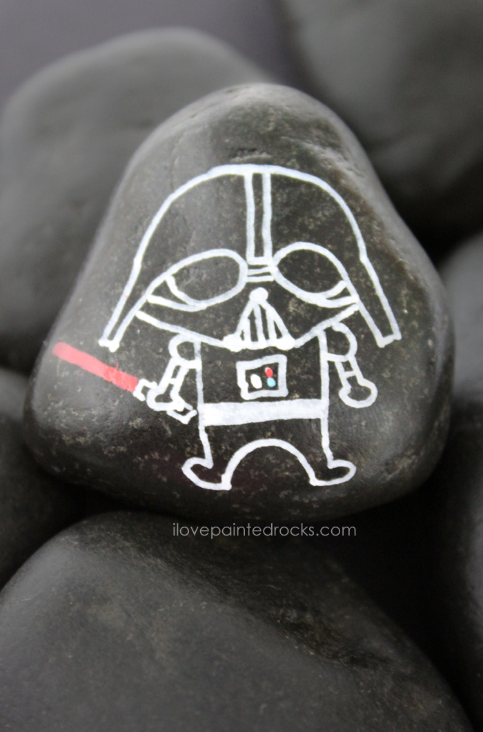 700x1062 How To Paint A Darth Vader Rock - Black Rock Painting