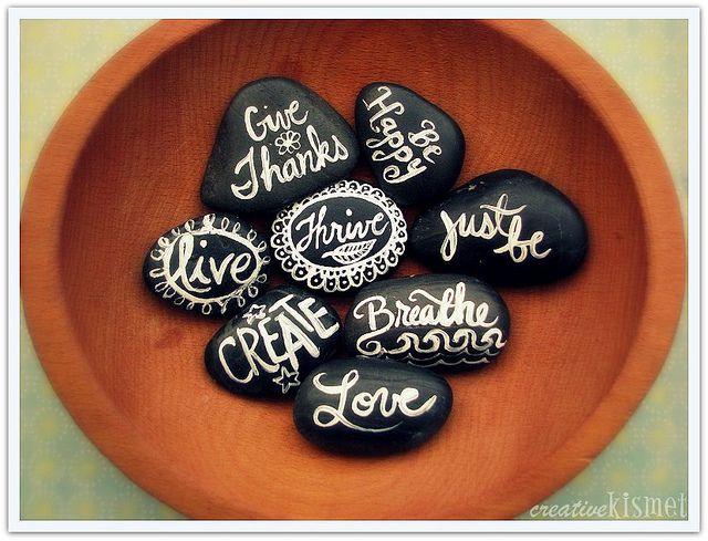 640x489 Calming Rock Messages Large Bowl, Black Rock And Rock - Black Rock Painting