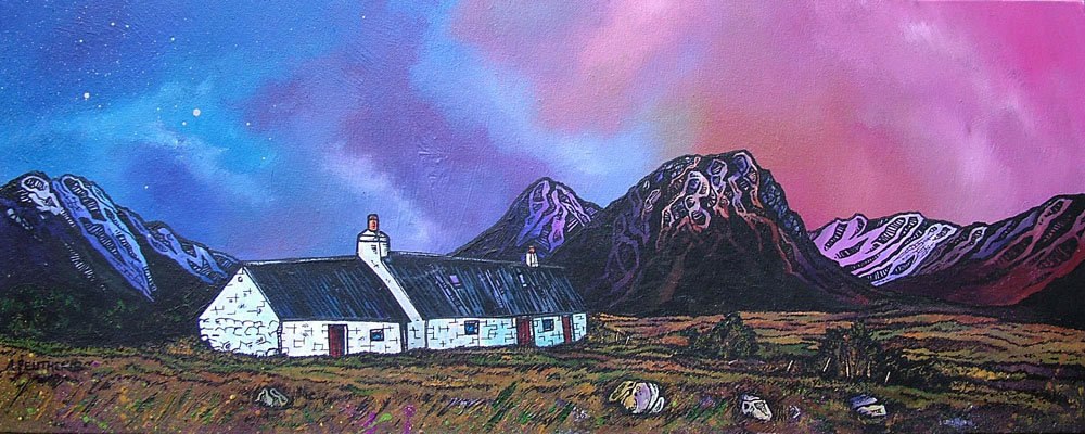 1000x400 Black Rock Cottage, The Buachaille Early Spring, Glencoe, Scottish - Black Rock Painting