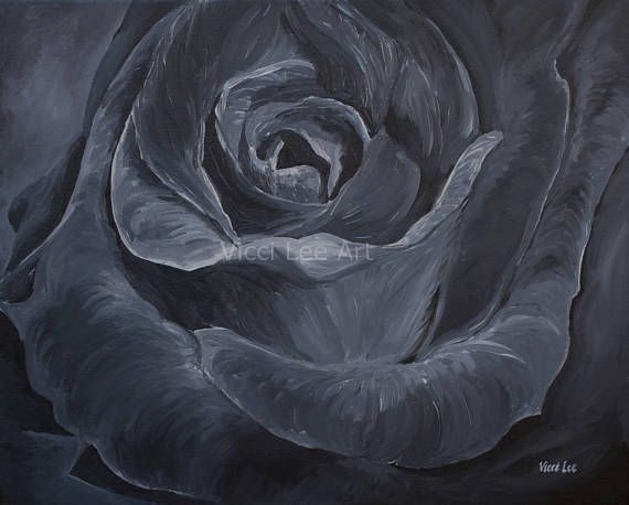 570x458 Gothic Flower Art, Black Rose Wall Decor, Botanical Artwork, Rose - Black Rose Painting