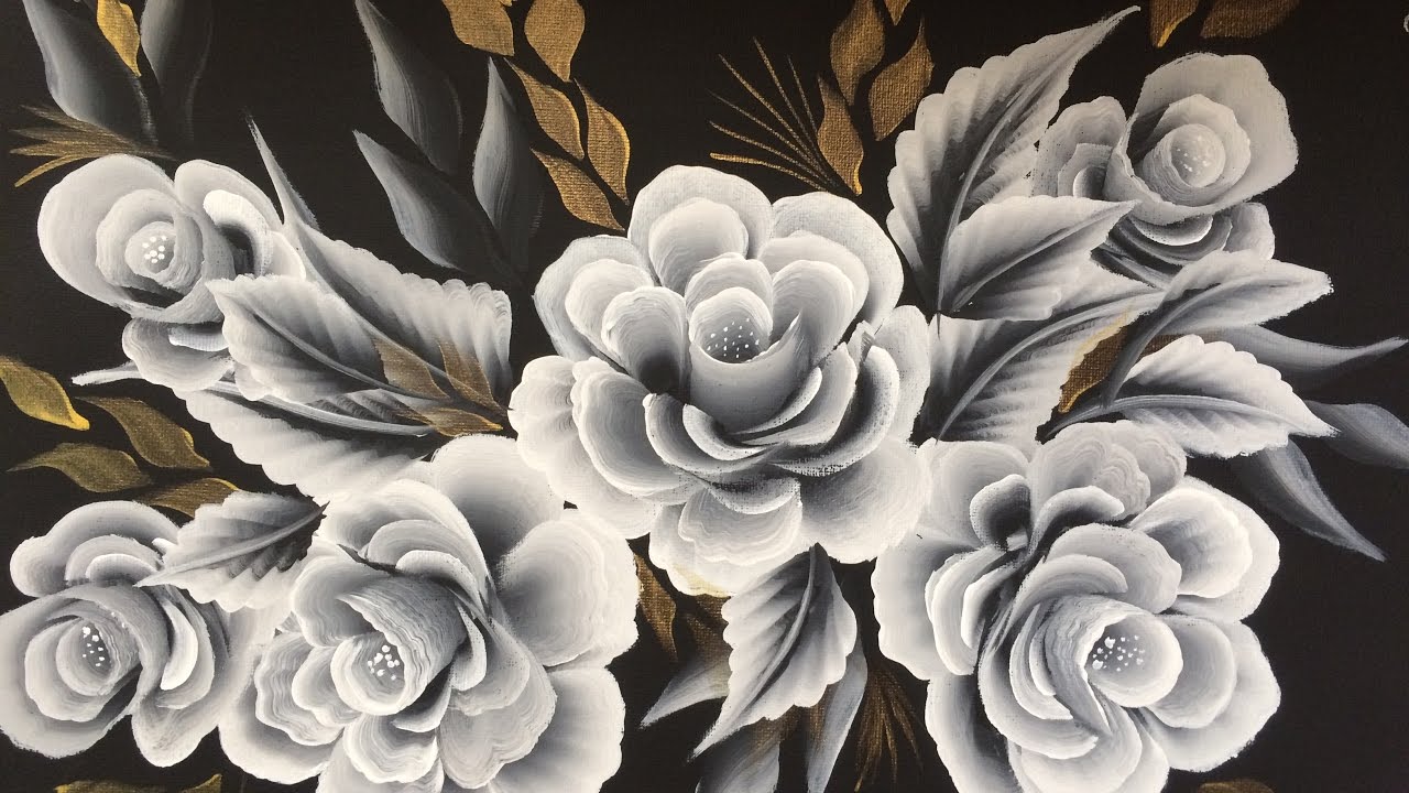 1280x720 One Stroke Painting White On Black Roses - Black Rose Painting