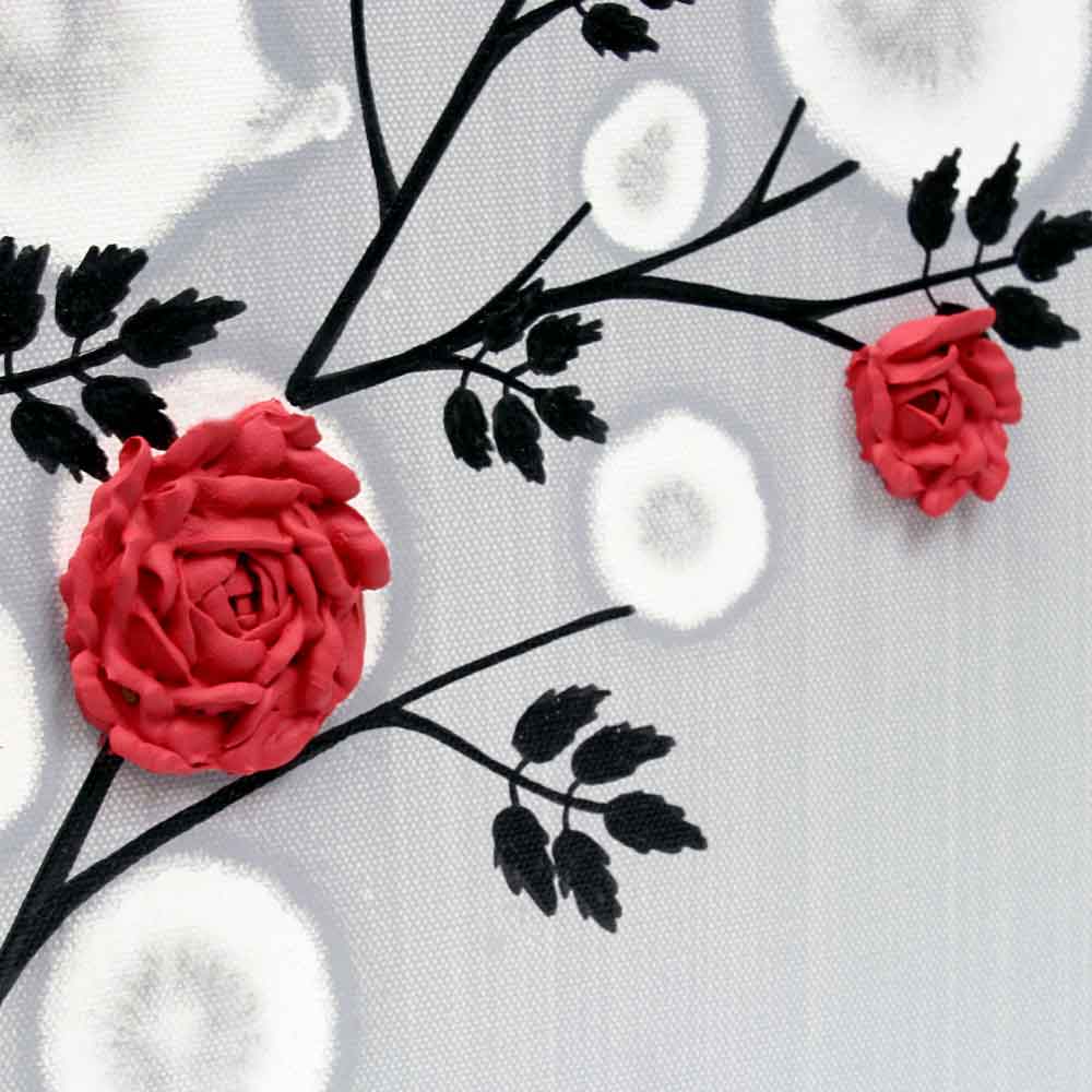 1000x1000 Red Rose Wall Art Painting On Gray And Black Canvas - Black Rose Painting