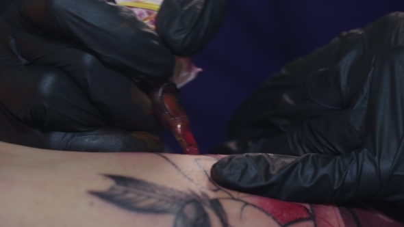 590x332 View Of Professional Tattoo Master Is Painting With Black Ink - Black Shadow Painting