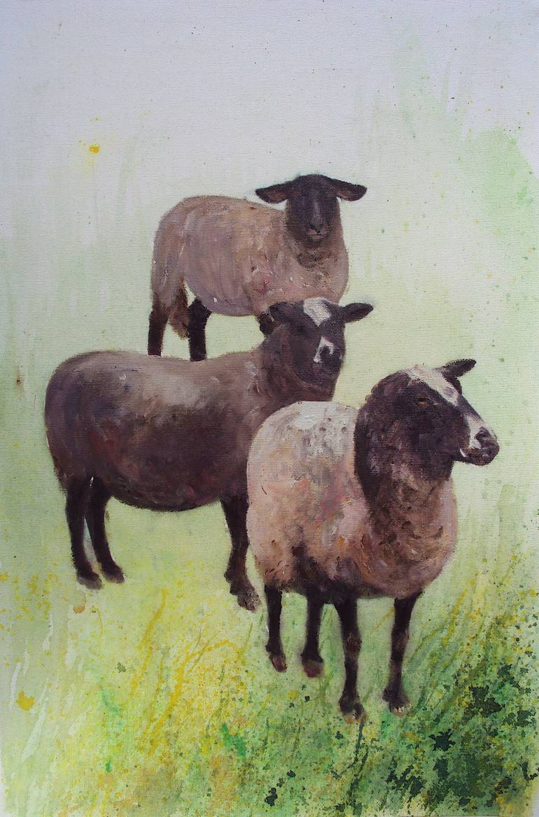 770x1168 Saatchi Art Three Black Face Sheep Painting By Teresa Tanner - Black Sheep Painting