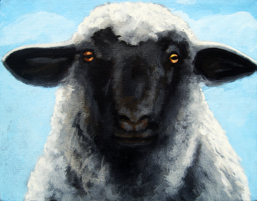 504x393 Black Face Farm Sheep Realistic Animal Painting Apple Arts - Black Sheep Painting