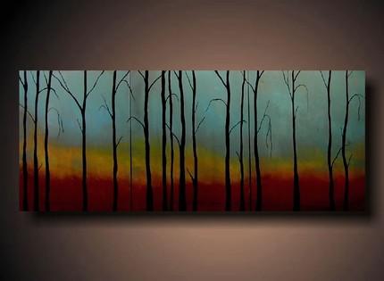 430x315 Black Tree Art On Rainbow Background - Black Silhouette Painting