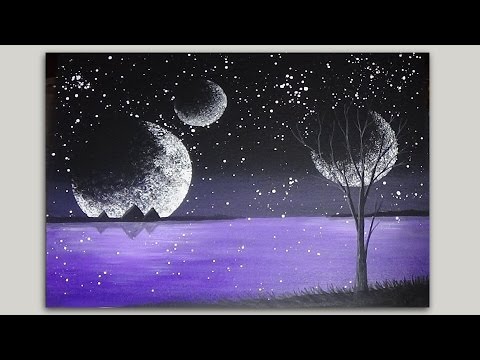 480x360 Acrylic Painting Step By Step Tutorial Mystical Moons Silhouette - Black Silhouette Painting
