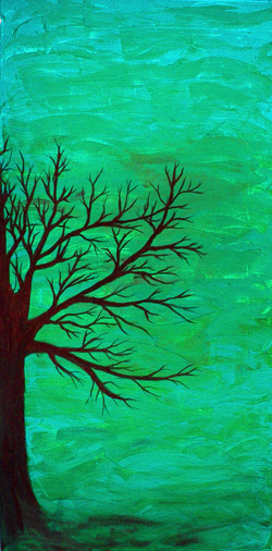 250x506 Parched In Plenty Tree Silhouette Painting In Oil Media - Black Silhouette Painting