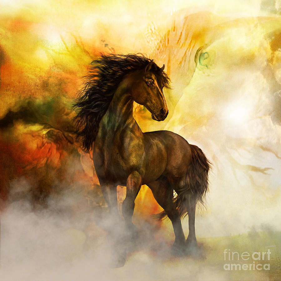 900x900 Chitto Black Spirit Horse Painting By Shanina Conway - Black Stallion Painting