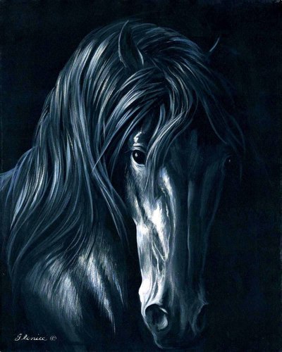 400x500 Downloadable Painting Pattern - Black Stallion Painting