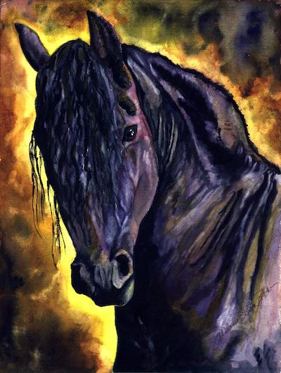 400x530 Snortin' Horse Studio Original Painting Black Stallion - Black Stallion Painting