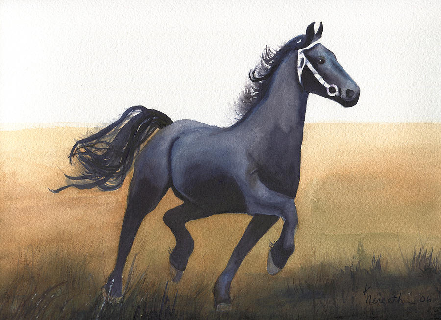 900x653 Black Stallion Painting By Kathy Nesseth - Black Stallion Painting