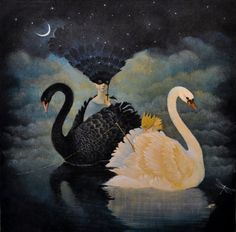 236x232 Night Swan By Andrea Sipl Other Animal Art Swans - Black Swan Painting
