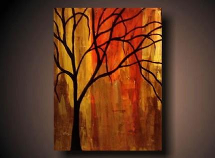 430x315 Black Tree With Red Background Art - Black Tree Painting