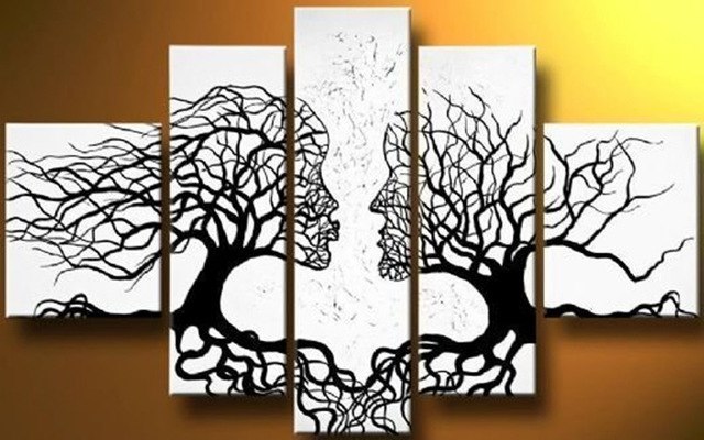 640x400 Large 5 Piece Pictures Hand Painted Abstract Tree Landscape Oil - Black Tree Painting