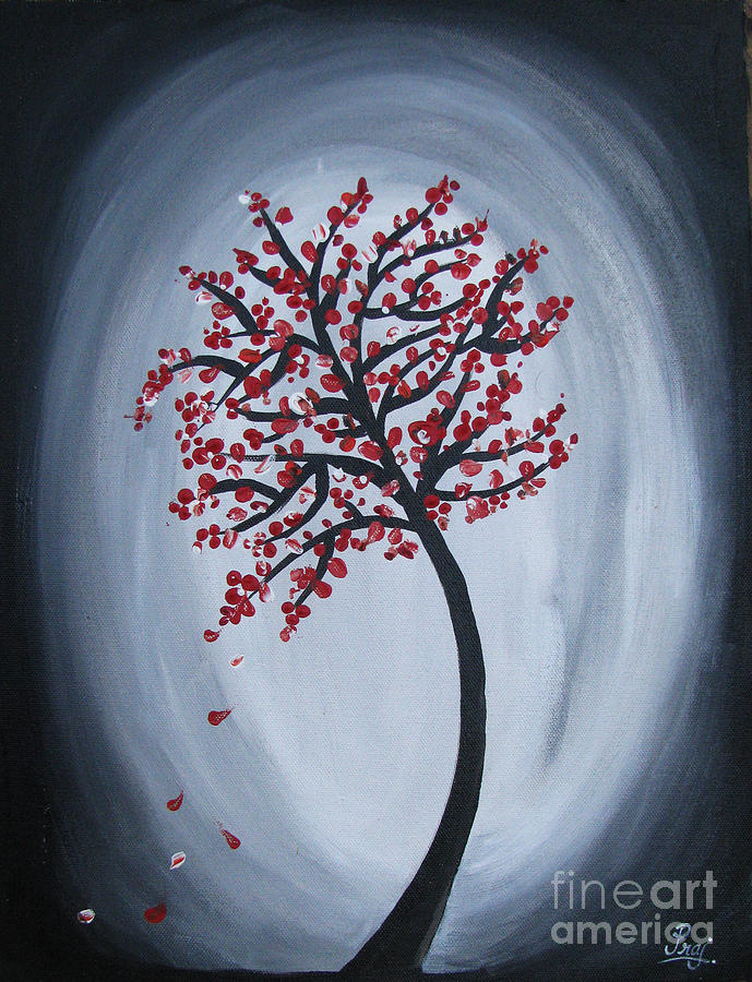 689x900 Red Black Tree Painting Painting By Prajakta P - Black Tree Painting