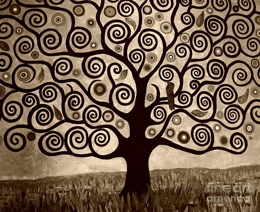 900x732 Tree Of Life In Sepia Painting By Samantha Black - Black Tree Painting