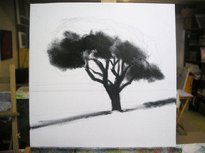 300x224 Chris Hobel Art Classes Black And White Palette Knife Tree - Black Tree Painting
