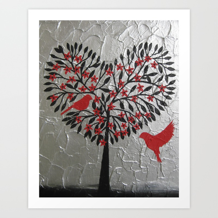 700x700 Red Silver Black Tree Of Life Love Painting Art Picture Design - Black Tree Painting
