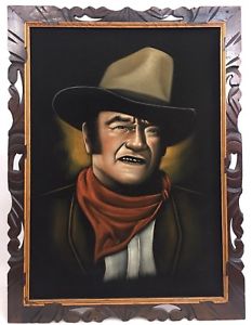 233x300 Vintage John Wayne The Duke Red Scarf Black Velvet Painting Framed - Black Velvet Painting