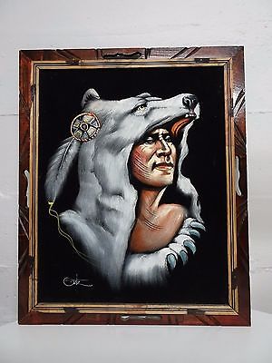 300x400 Vintage Black Velvet Painting Of Native American And Buffalo By - Black Velvet Painting Vintage