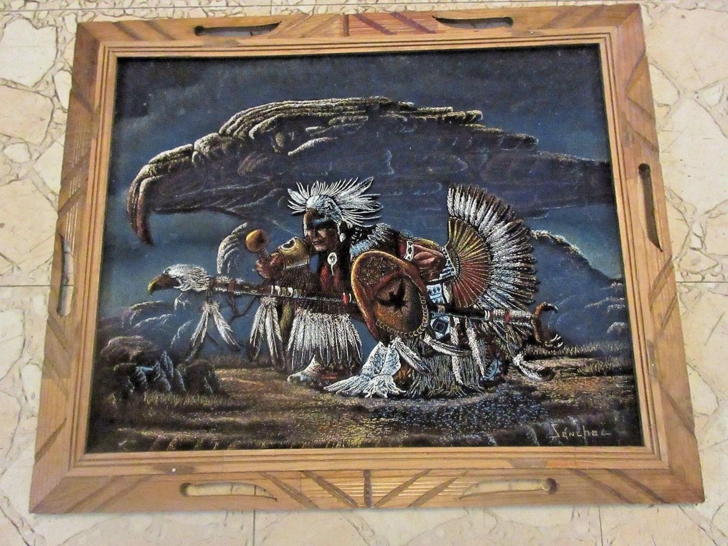 1440x1080 Vintage Black Velvet Painting Sanchez Indian Chief With Eagle - Black Velvet Painting Vintage