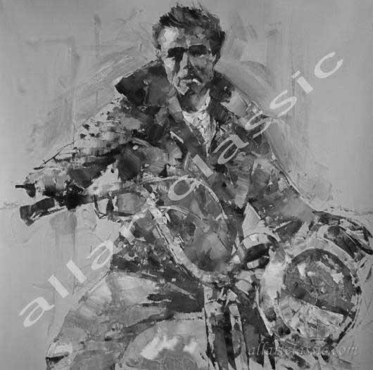 530x526 James Dean Riding On A Harley Davidson Black Amp White Oil Painting - Black White Oil Painting