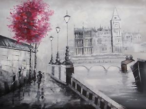 300x225 London England Black White Oil Painting Canvas Modern Original - Black White Oil Painting