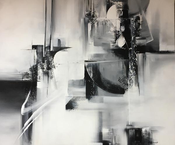 600x497 Oil Painting On Canvas (40 X 47) - Black White Oil Painting