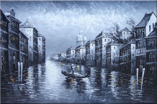 612x408 Black White Lonely Gondola In Venice Street Of Grand Canal Oil - Black White Oil Painting