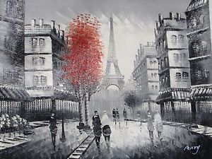 300x225 Black White Red Paris Cityscape Large Oil Painting Canvas French - Black White Oil Painting