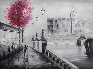 300x225 Black White Red London Cityscape Large Oil Painting Canvas Art - Black White Red Painting