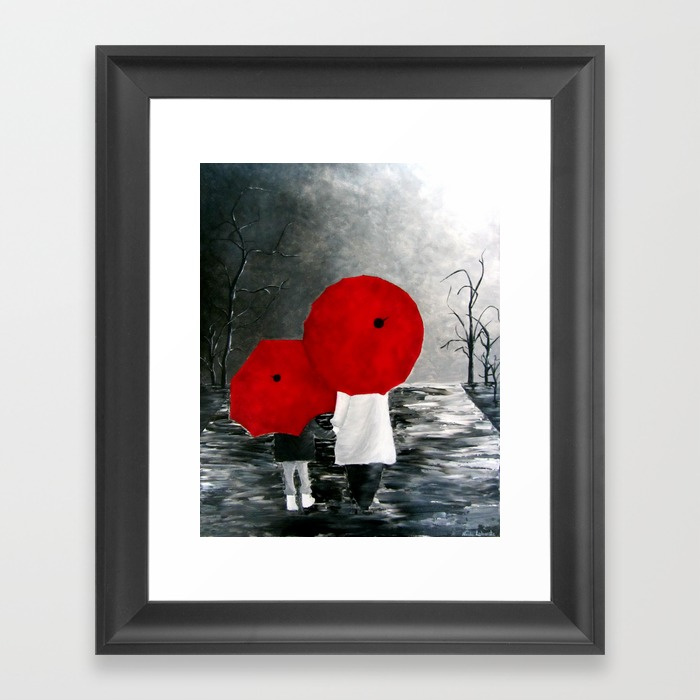 700x700 Black White Red Mother And Child With Umbrella Print Of Painting - Black White Red Painting