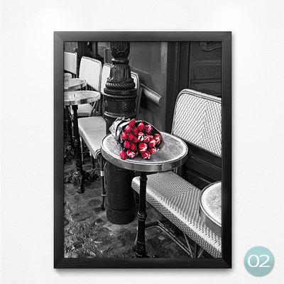 400x400 European Black White Red Flowers Bike Buildings Landscape - Black White Red Painting