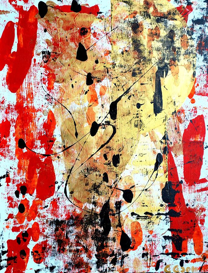 687x900 Gold Red Black And White Painting By Cleaster Cotton - Black White Red Painting