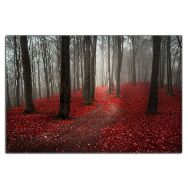 640x640 Modern Large Tree Painting Black White Red Forest Landscape Canvas - Black White Red Painting