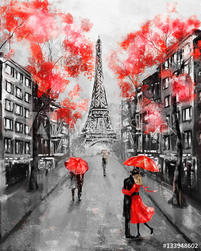 400x500 Oil Painting, Paris. European City Landscape. France, Wallpaper - Black White Red Painting