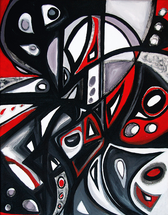 550x700 Red Black White Painting By Emily Osborne - Black White Red Painting