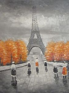 225x300 Paris Black White Red Trees Large Oil Painting Canvas France - Black White Red Painting