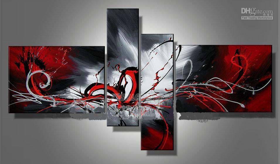 956x562 2018 Oil Paintings On Canvas Red Black White Home Decoration - Black White Red Painting