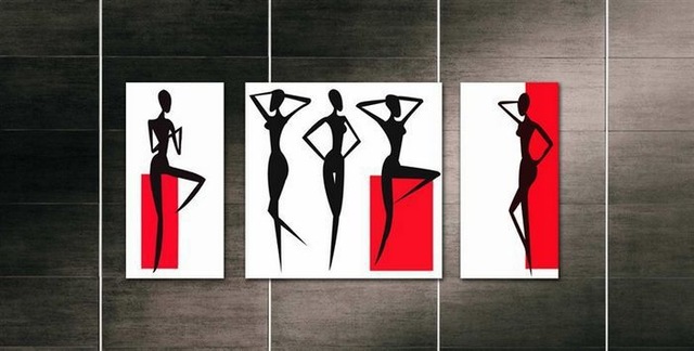 640x324 3 Piece Free Shipping Modern Wall Oil Painting Black White Red - Black White Red Painting