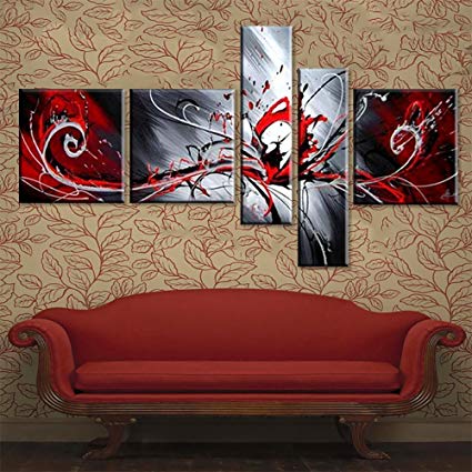425x425 100% Hand Painted Modern Abstract Oil Painting - Black White Red Painting
