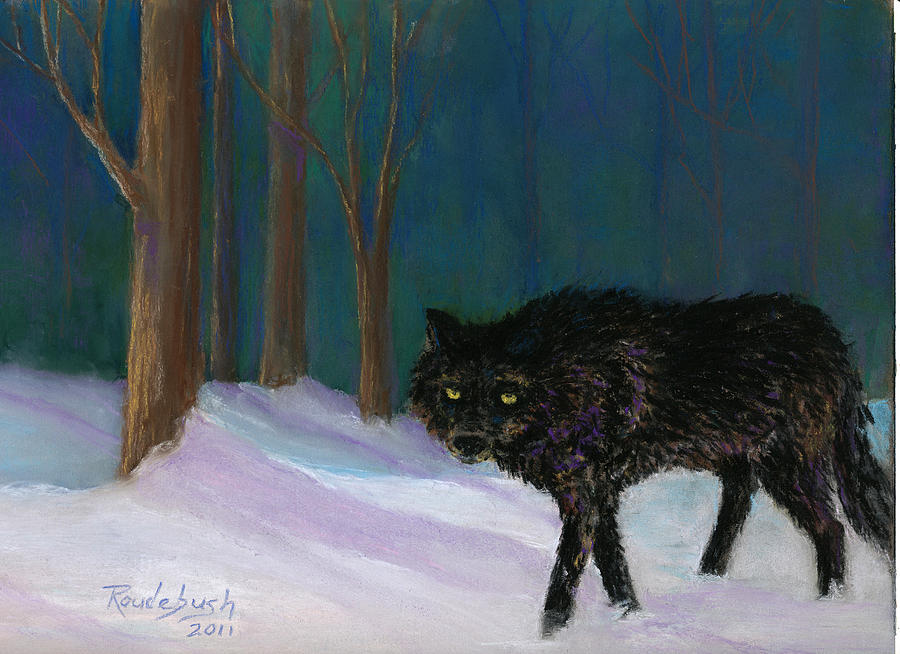 900x654 Black Wolf Painting By Cynthia Roudebush - Black Wolf Painting