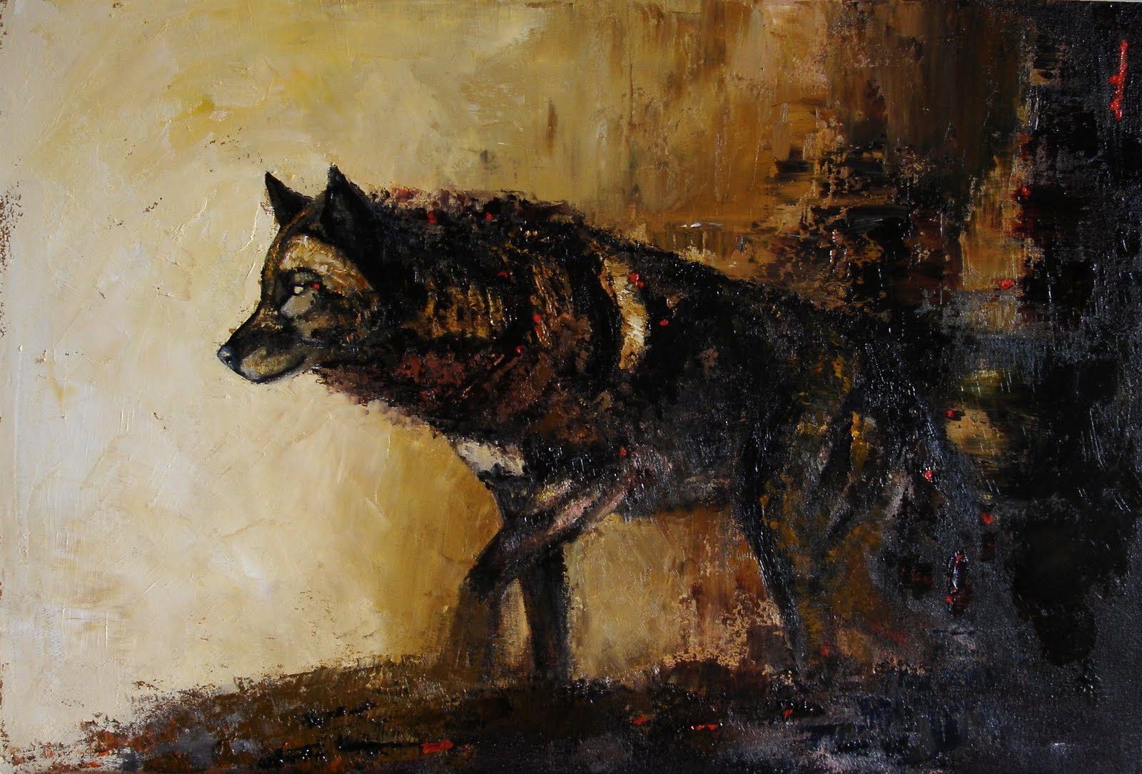 1600x1084 Image - Black Wolf Painting
