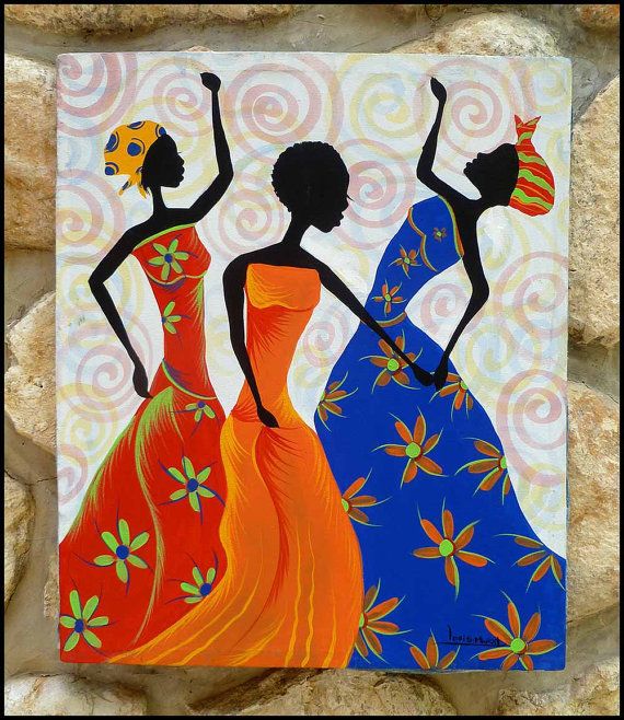 570x658 Colorful Haitian Women Dancing Hand Painted Canvas Painting - Black Woman Dancing Painting