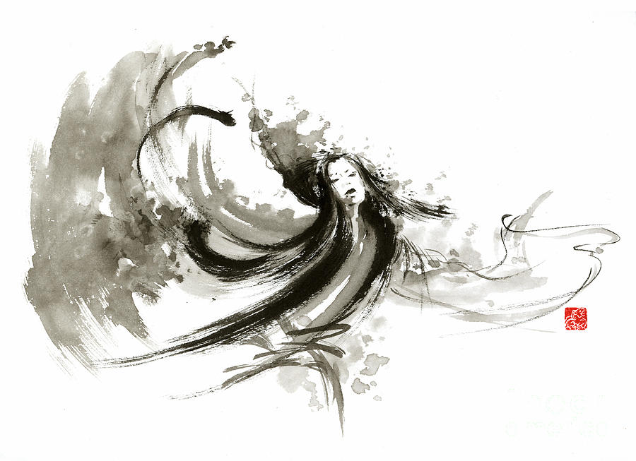 900x653 Geisha Dancer Dancing Girl Japanese Woman Original Painting - Black Woman Dancing Painting